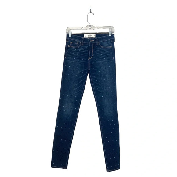 Abercrombie & Fitch Dark Wash Allover Rhinestone Mid-rise Skinny Jeans 25 Women - Picture 1 of 12